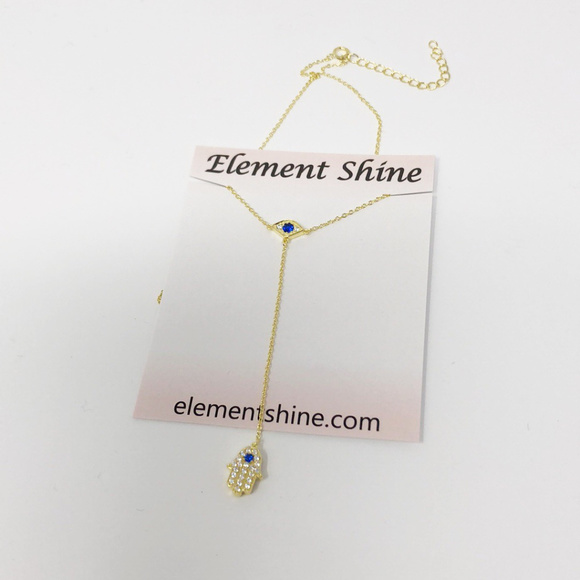 Gold Silver Evil Eye with Dropped Hamsa Necklace - Picture 3 of 7